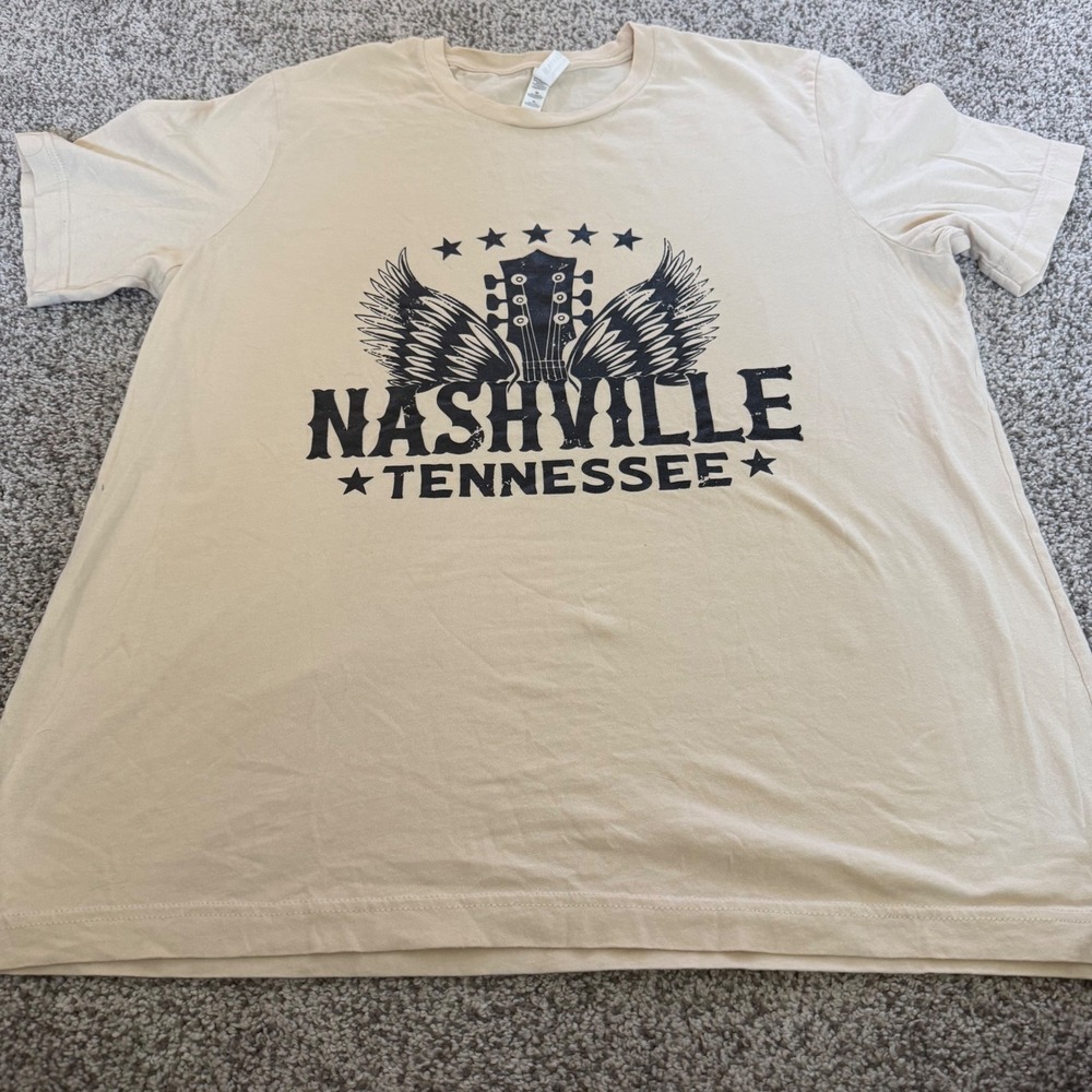 Bella Canvas Nashville Tennessee Graphic Tee Shirt Tan Cream Guitar Wings XL